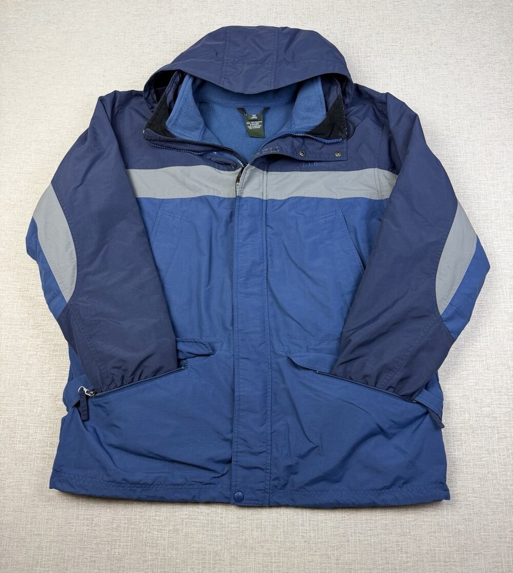 LL Bean 3-in-1 Hooded Jacket Men’s Large Blue Gray Detachable Fleece Liner